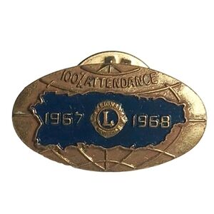 Vintage Lions Club 100% Attendance Pin 1967-1968 Gold & Enamel